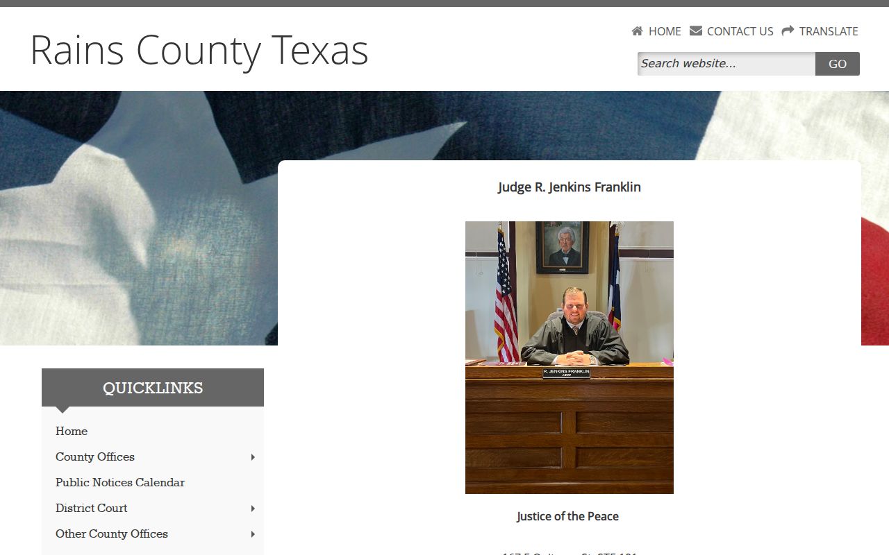 Rains County bench warrant reference, Justice of the Peace contact and ticket page