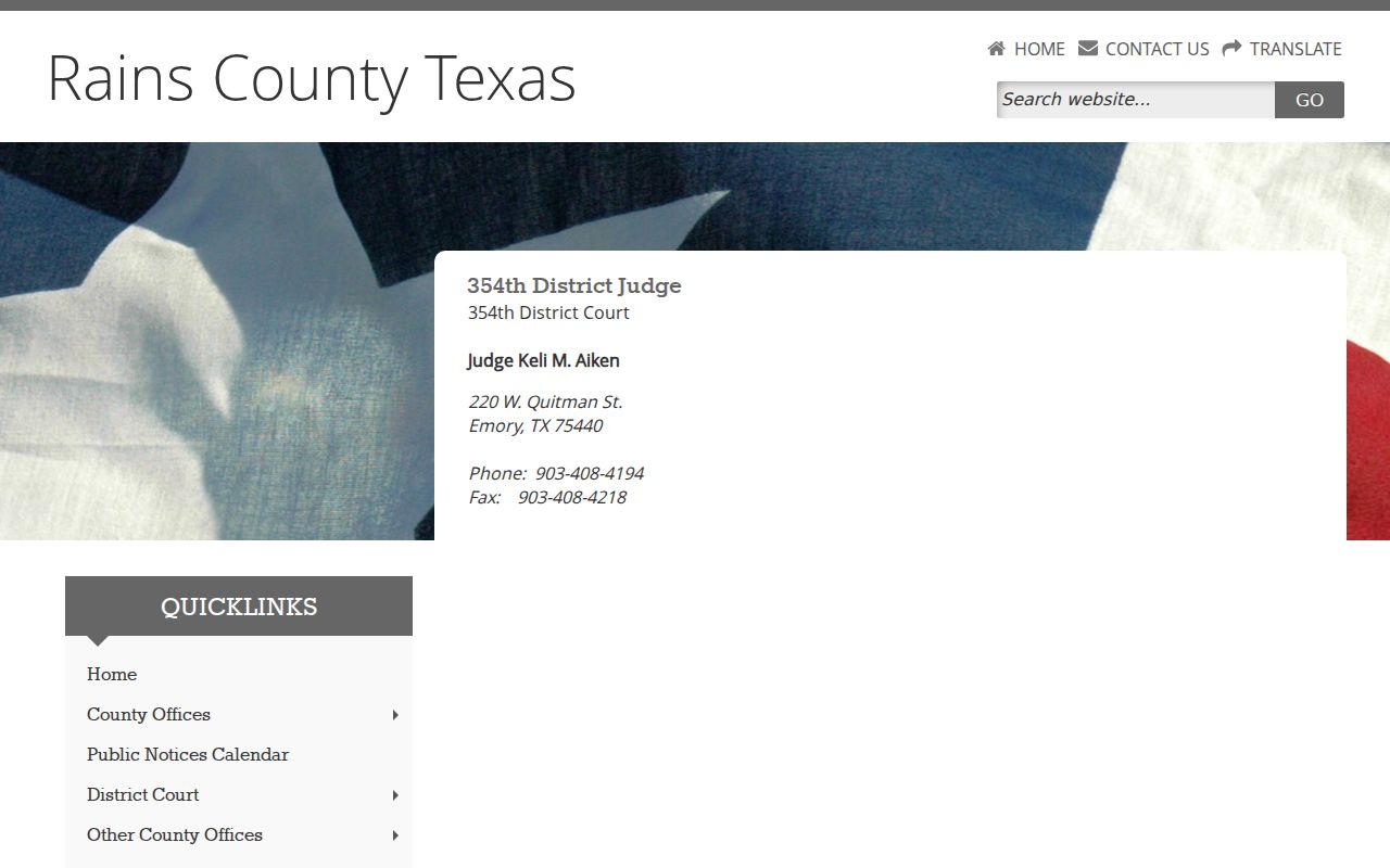 Rains County arrest warrant reference, 354th Judicial District Court page