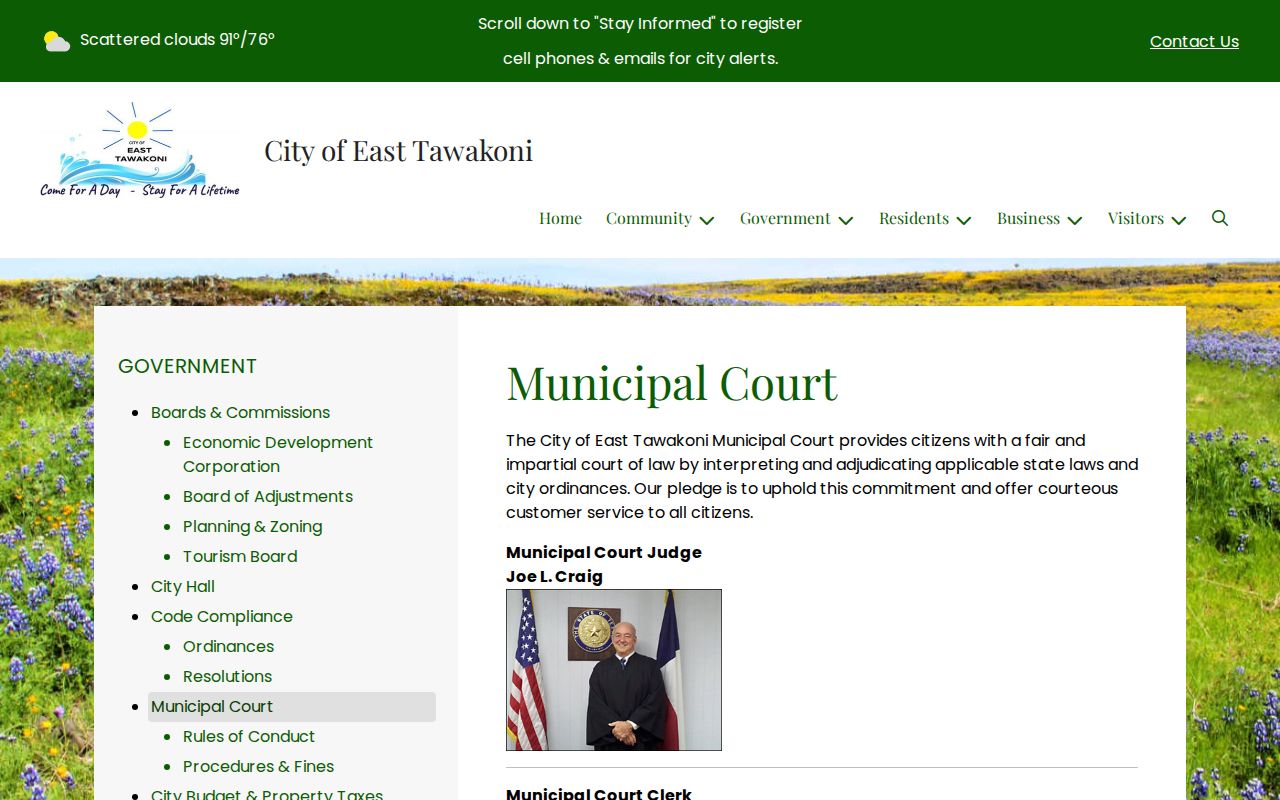 East Tawakoni warrant records reference, municipal court schedule and clerk page