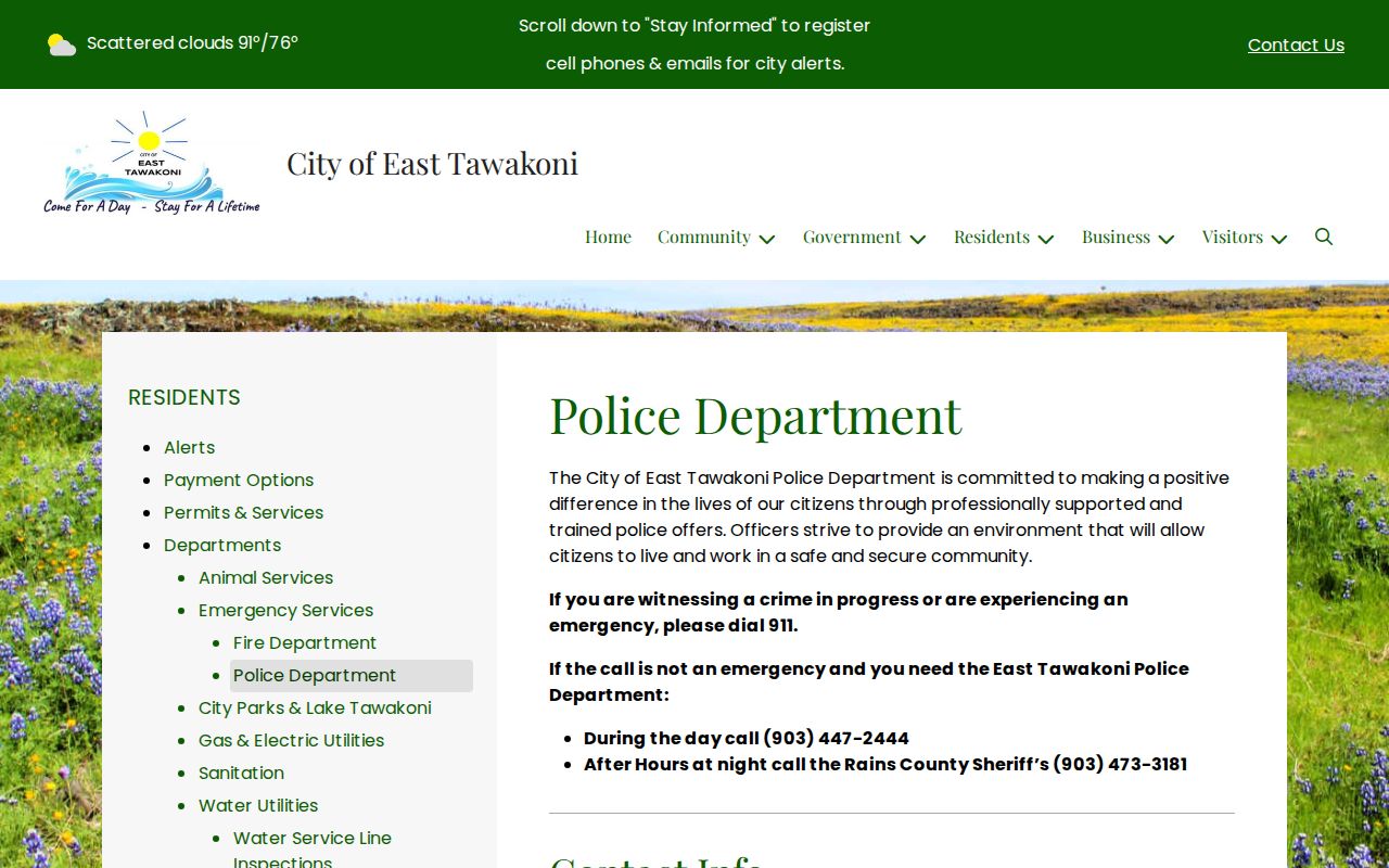East Tawakoni warrant records reference, police contact and after-hours Sheriff route