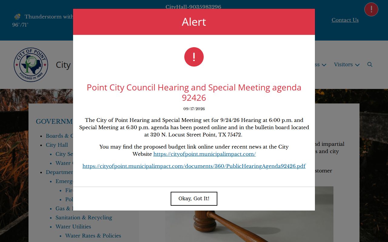 Point warrant records reference, Municipal Court clerk and court schedule