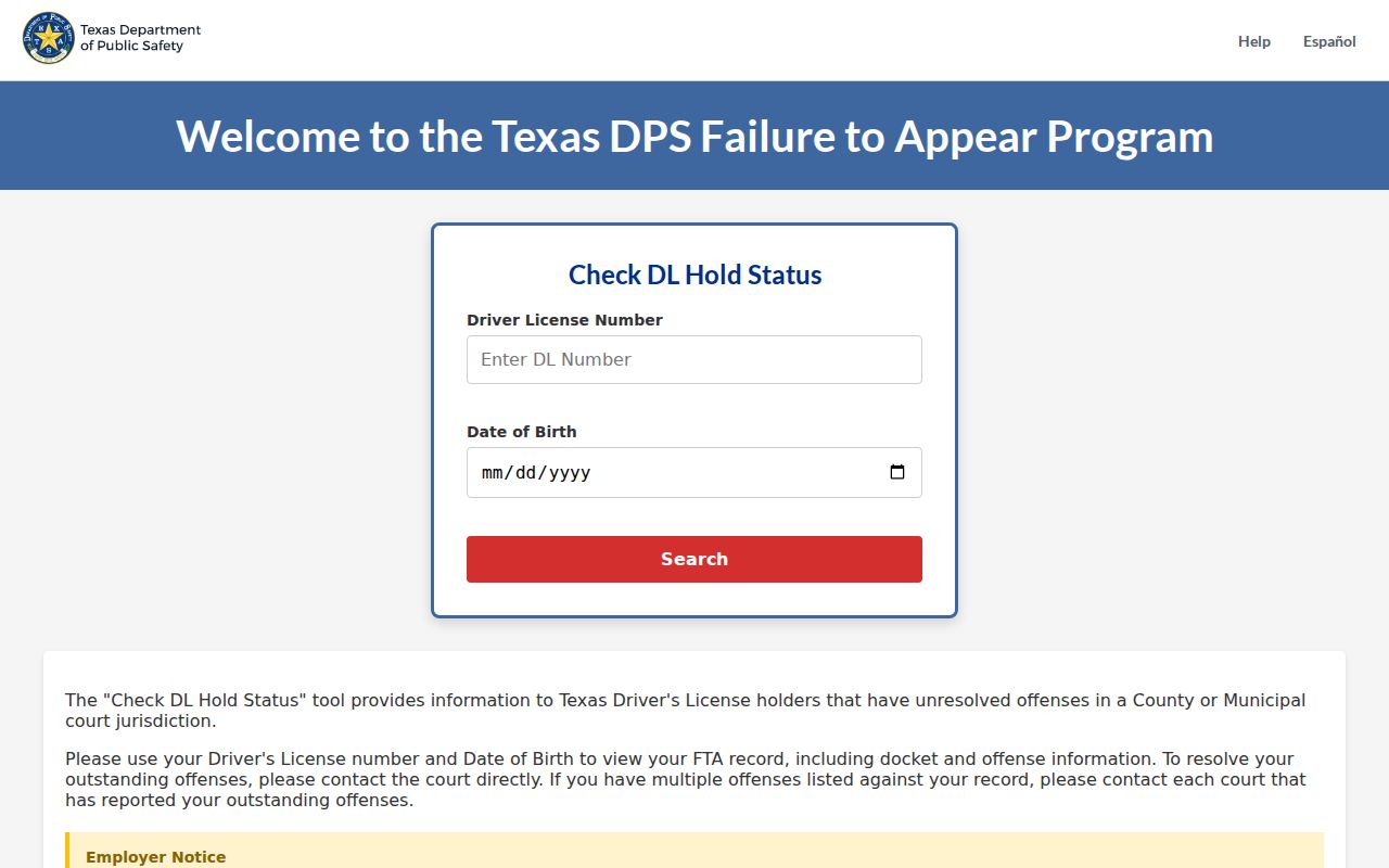 Rains County traffic warrant reference, Texas FTA and FTP license hold program