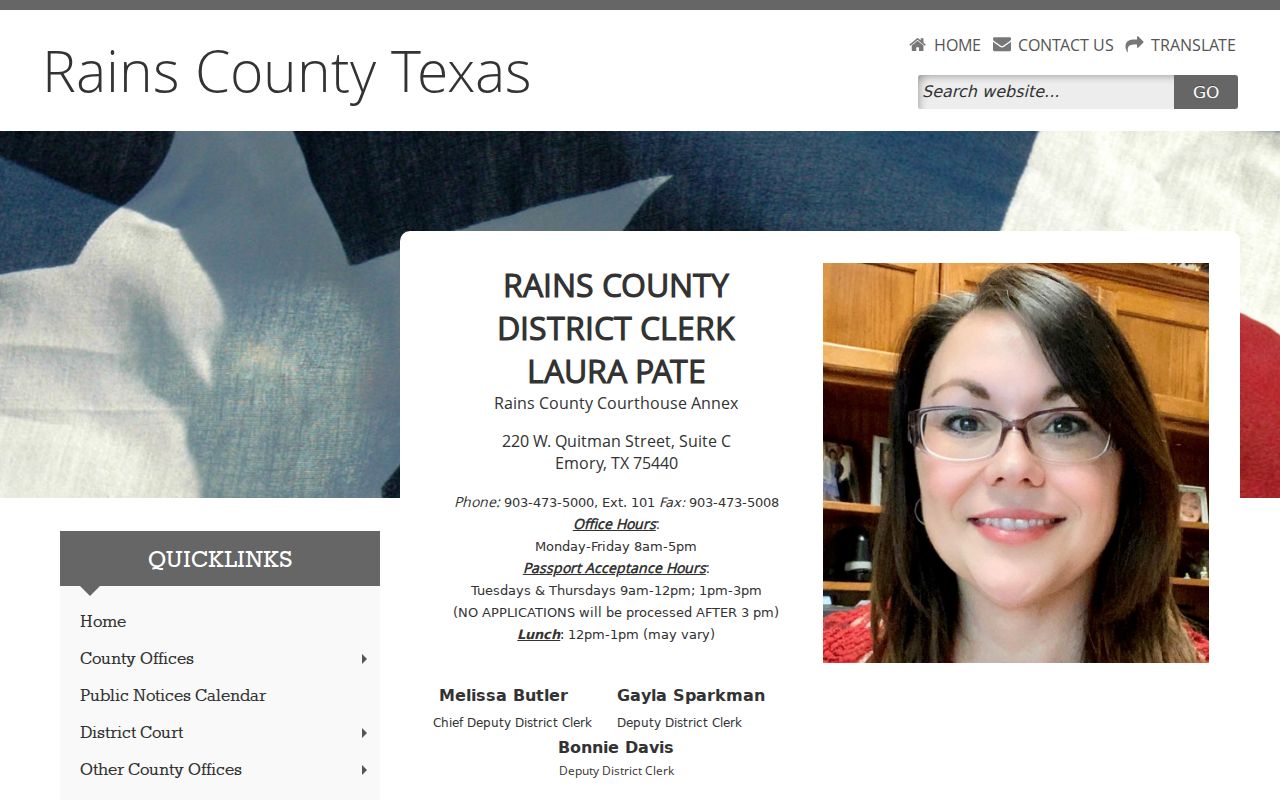 Rains County warrant records reference, District Clerk case-search link